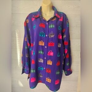 Norton Mcnaughton Women's  L Colorful Handbag Print Shirt